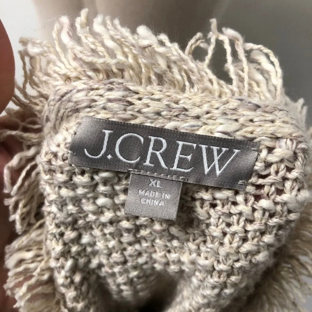 J.Crew Cardigan Sweater Womens XL Beige Fringed Tweed Lady Jacket Old Money